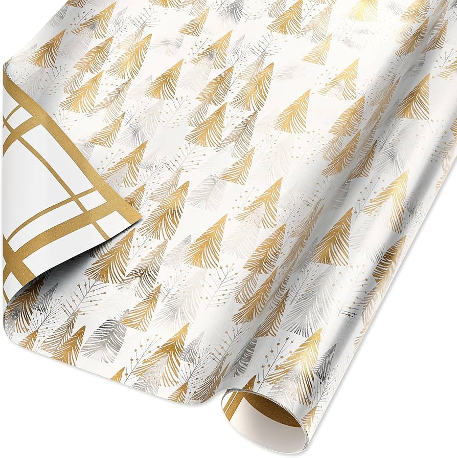 American Greetings Foil Christmas Wrapping Paper Roll, Metallic Vintage Gold and White Holiday Gi... | Amazon (US)