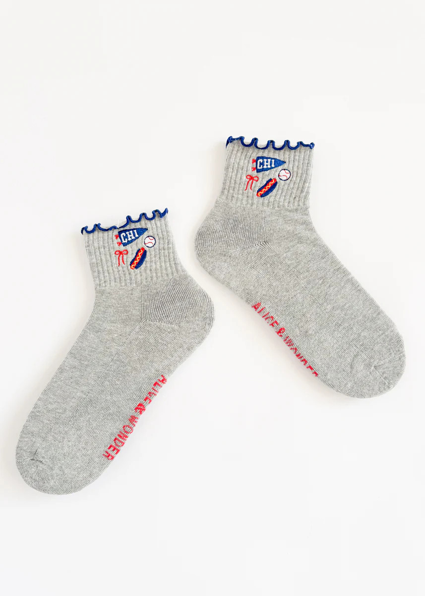 Chi Baseball Ruffle Crew Sock - Grey &amp; Blue | Alice & Wonder