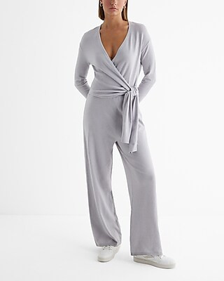 V-neck Surplice Tie Waist Sweater Jumpsuit | Express
