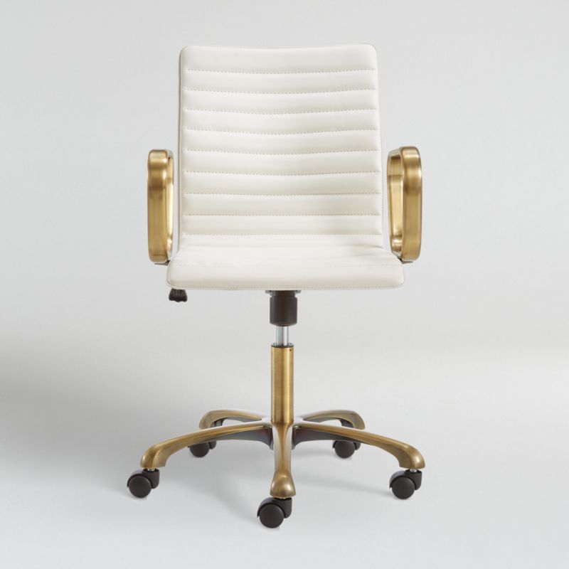 Ripple Ivory Leather Office Chair with Brass Frame + Reviews | Crate & Barrel | Crate & Barrel