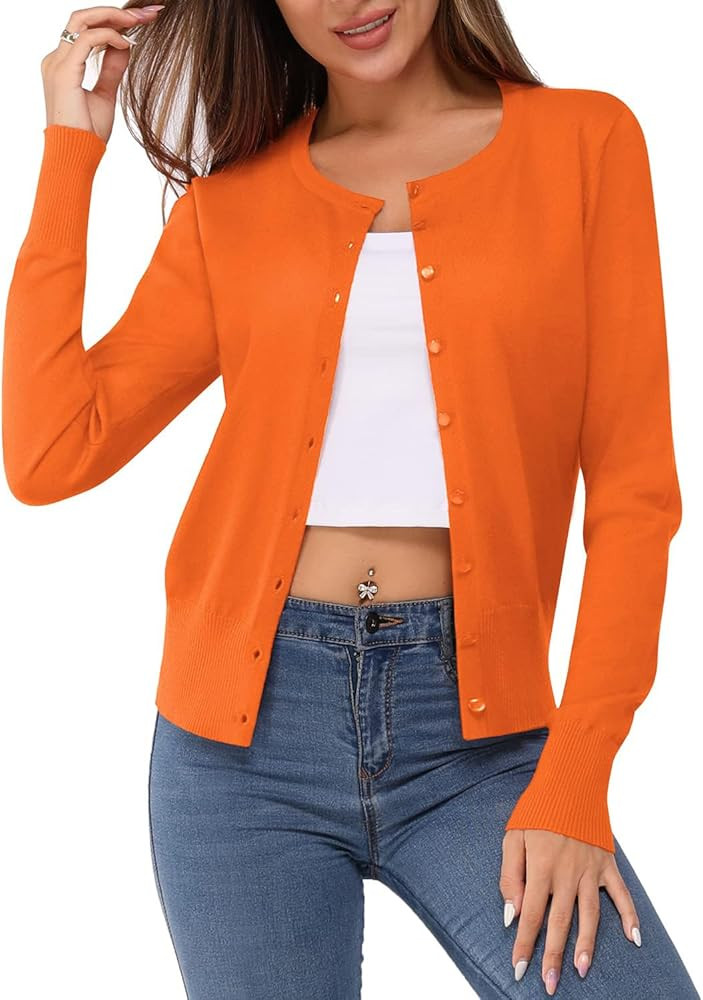 Newshows Women's Lightweight Button Down Cardigan Long Sleeve Casual Crew Neck Soft Knit Cardigan... | Amazon (US)