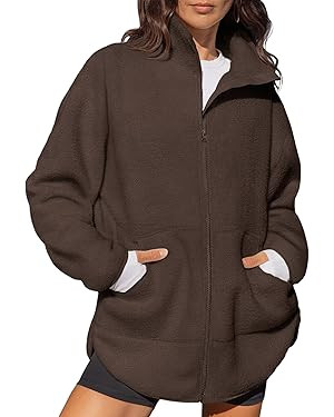 LASLULU Womens Full Zip Fleece Long Jacket Sherpa Oversized Sweatshirts Stand Collar Winter Coat ... | Amazon (US)