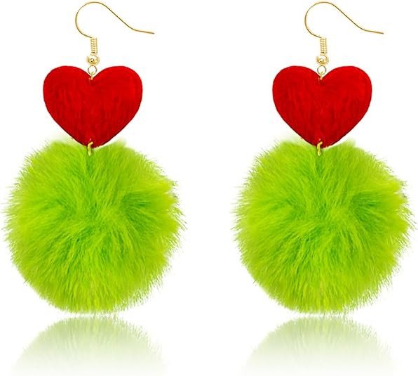 Geinch Christmas Pom Pom Earrings, Lightweight Christmas Earrings for Women, Green Moster Earring... | Amazon (US)