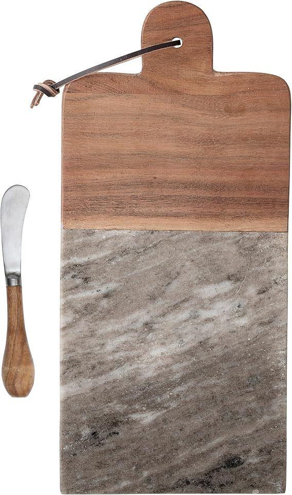 Bloomingville Marble and Acacia Wood Cheese and Cutting Board with Handle and Knife, Grey and Nat... | Amazon (US)