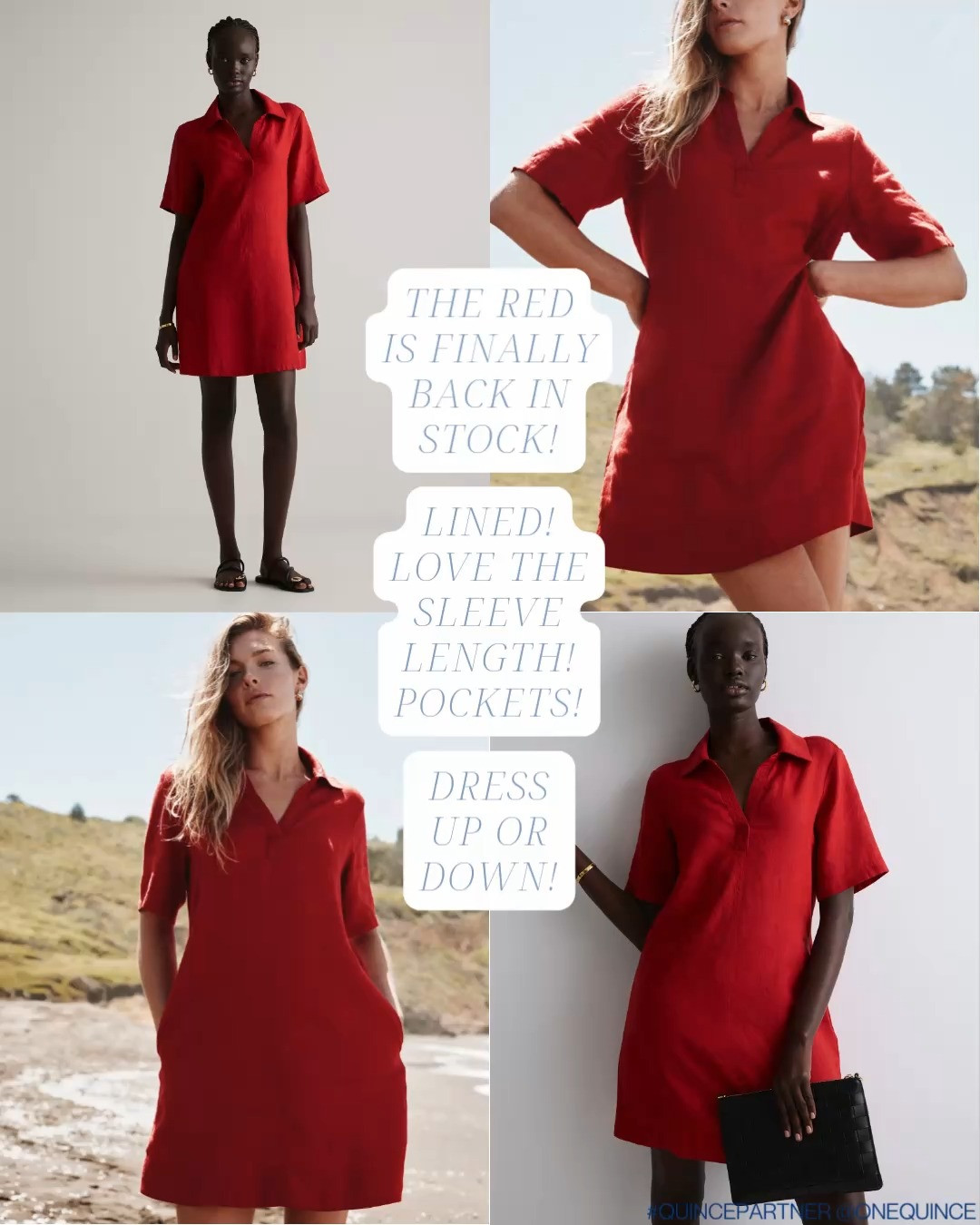 Always love red for spring and summer - and this is already my favorite dress of the year! So glad the red is finally back in stock. The slightly longer sleeves are so flattering - and so is the A-line silhouette. Can totally be dressed up or down - you could wear this on the beach or on a date!
#quincepartner #onequince
red linen dress outfit | summer red dress women | casual linen dress | vacation outfit dress | effortless summer style | short sleeve linen dress | breathable summer clothing | simple everyday dress | coastal summer outfit | classic linen dress 

 #LTKmomlife #LTKSeasonal #LTKSaleAlert