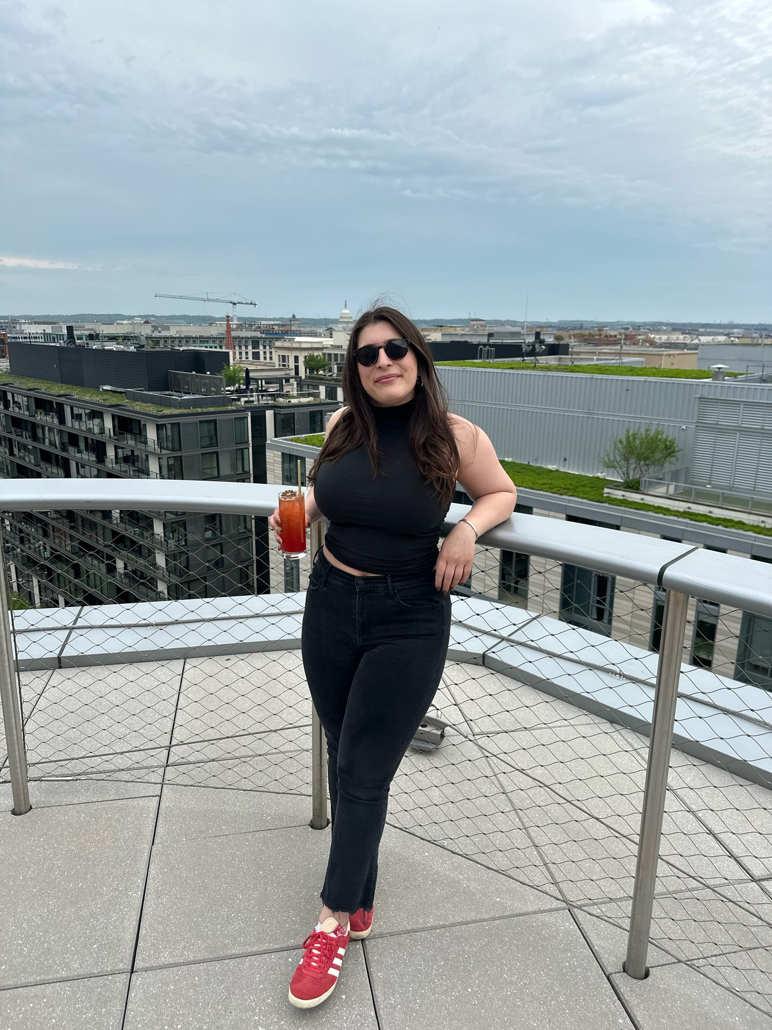 Simple outfit but the turtleneck elevates. Decided to wear all black even though it’s spring. My red adidas gazelle sneakers seem to match with everything now  

#LTKmidsize #LTKshoecrush