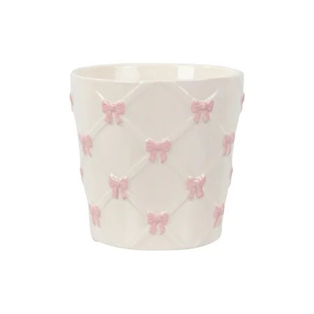 Mainstays 6.25" x 6.25" x 6" Round Cream and Pink Ceramic Bow Planter | Walmart (US)