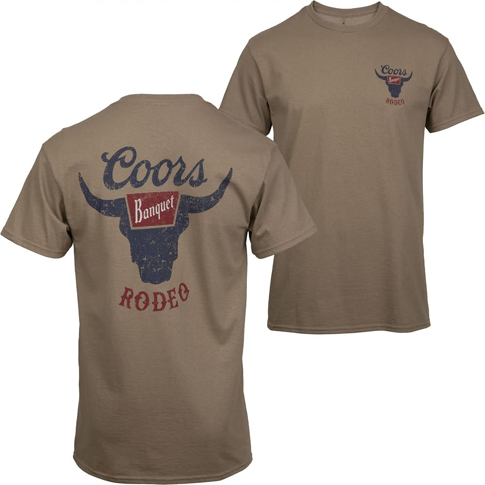 Brew City Coors Banquet Distressed Rodeo Logo Tan Adult Men's Classic Fit T-Shirt | Amazon (US)