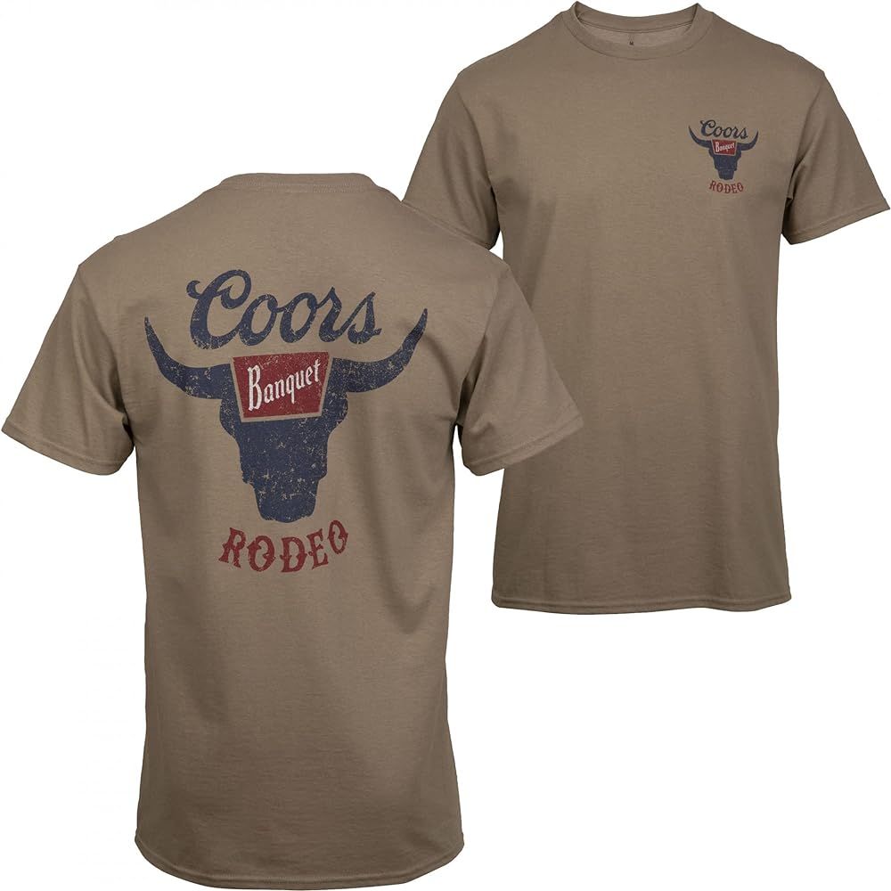 Coors Banquet Rodeo Long Horns Logo Distressed Front and Back T-Shirt | Amazon (US)