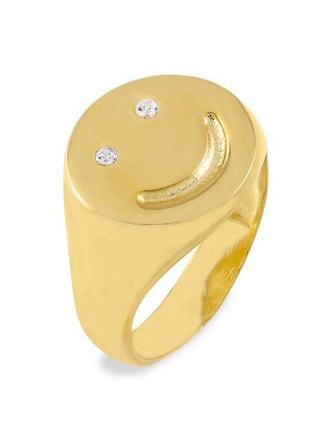 14K Gold-Plated & Cubic Zirconia Smiley Face Pinky Ring | Saks Fifth Avenue