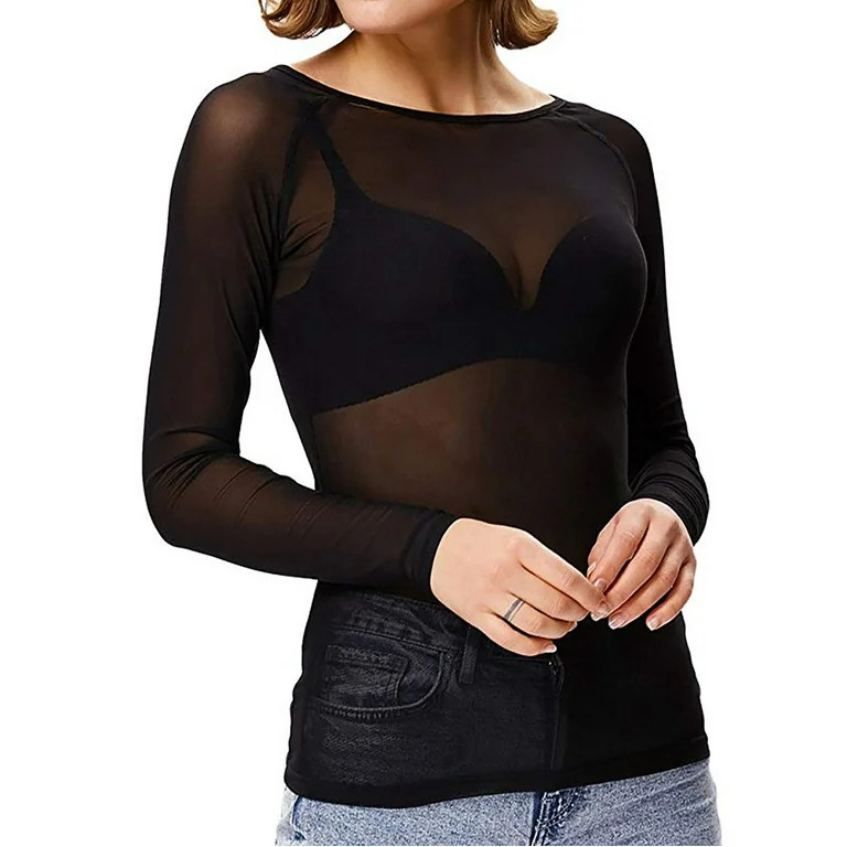 tklpehg Sheer Long Sleeve Tops for Women Solid Color Womens Tops Loose See-Through Seamless Arm S... | Walmart (US)