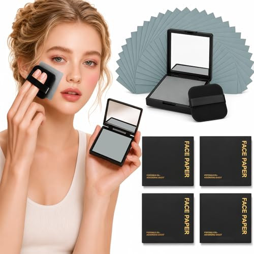 Oil Blotting Sheets for Face, 500 Pcs Blotting Papers for face with Mirror, Puff and Refill Pack, Rapidly absorb excess oils Makeup Friendly for Women with Oily Skin (Light Gray and Odorless) | Amazon (US)