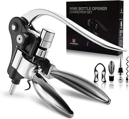 Wine Opener, KITESSENSU Easy Lever Wine Corkscrew with No-Stick Worm, 6-Piece Wine Bottle Opener ... | Amazon (US)
