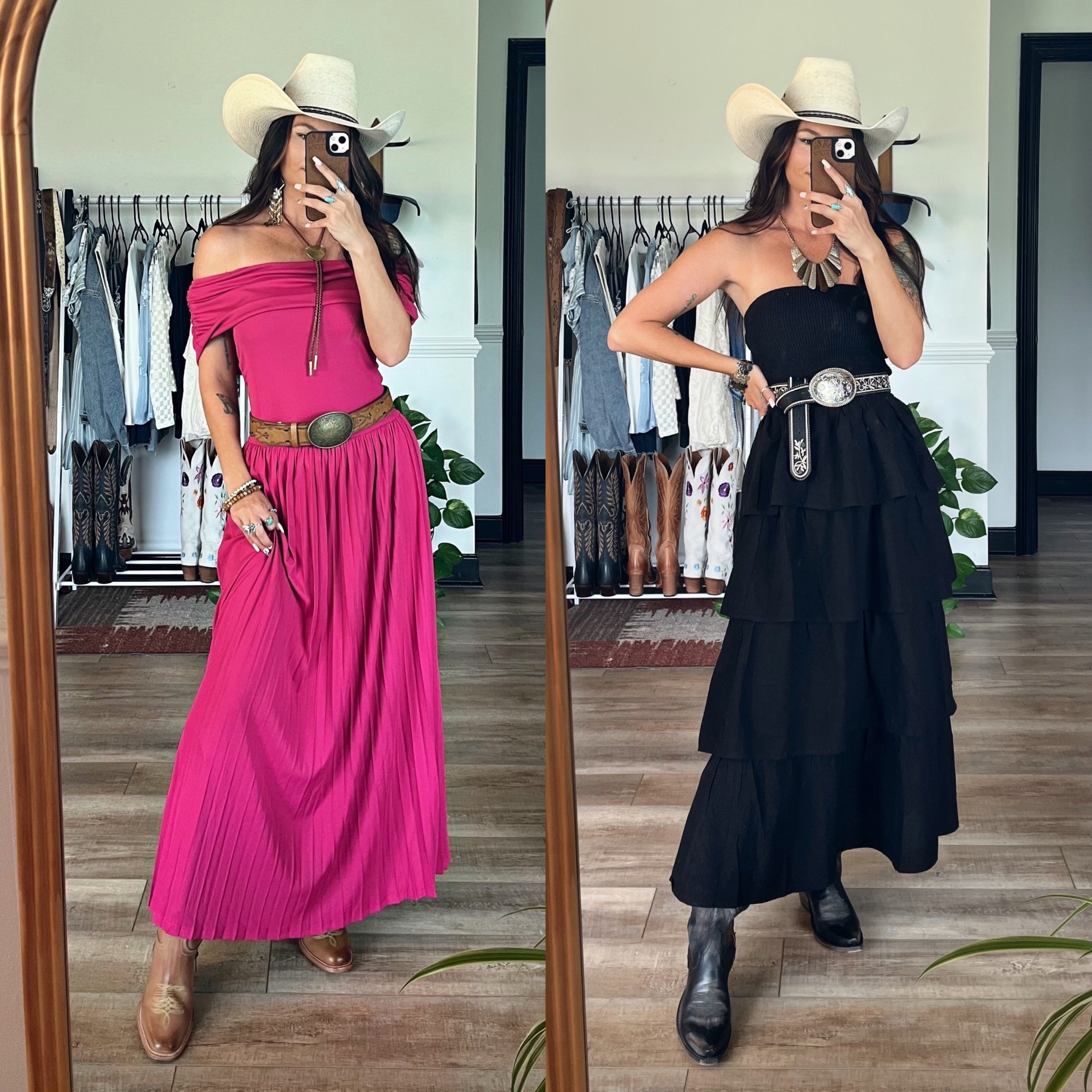 Formal but make it western! Which are you choosing? 💖🖤 code “lorilynngranger0” to save on boots! Wearing small in both dresses 

#LTKPetite #LTKSeasonal #LTKStyleTip