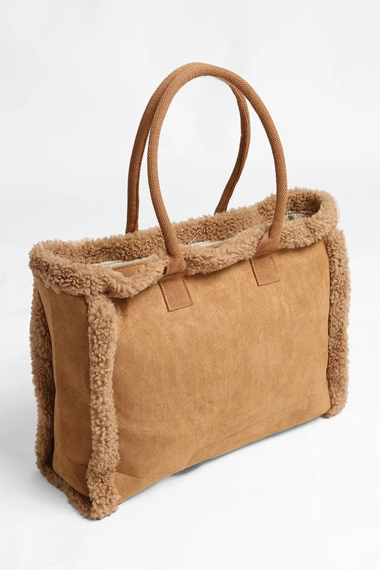 Faux Suede Sherpa Tote Bag | Tucker Brown