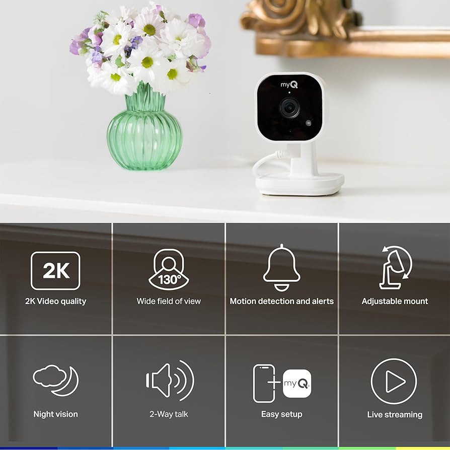 myQ Indoor Plug-in Security Camera Gen 2 \u2013 2K Smart Wi-Fi Camera with Night Vision, Baby and... | Amazon (US)