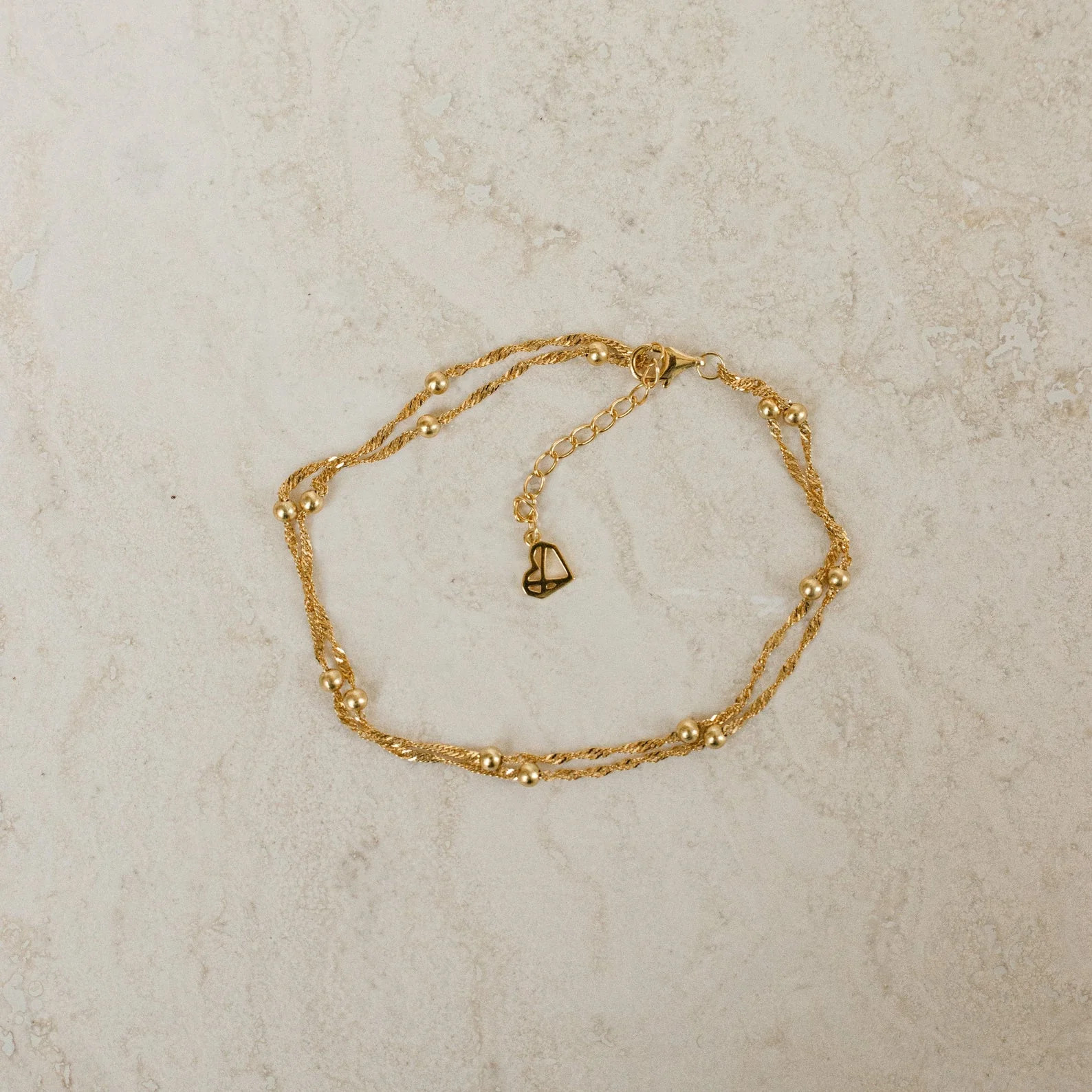 Duo Beaded Singapore Chain Anklet | Caitlyn Minimalist | Caitlyn Minimalist