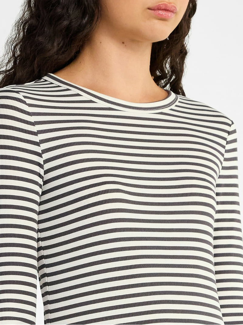 No Boundaries Ribbed Crewneck Tee with Long Sleeves, 1 or 2-Pack, Women's & Women's Plus XXS-XXL | Walmart (US)