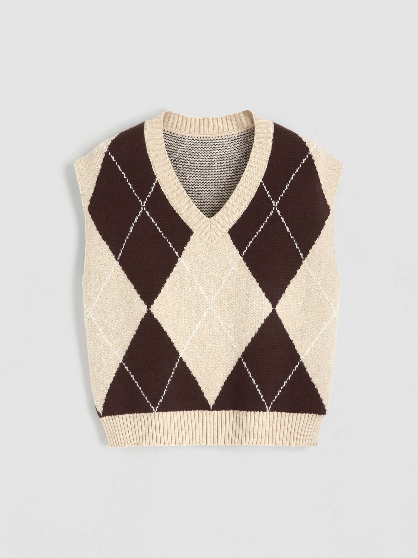 Knit Two Tone Argyle Vest | Cider