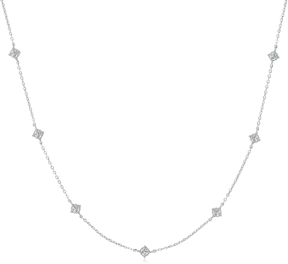 Moissanite Necklace for Women, 925 Sterling Silver Station Choker Necklaces D Color VVS1 Clarity ... | Amazon (US)