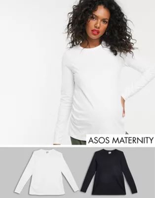 ASOS DESIGN Maternity ultimate organic cotton long sleeve crew neck t-shirt in 2 pack SAVE | ASOS (Global)