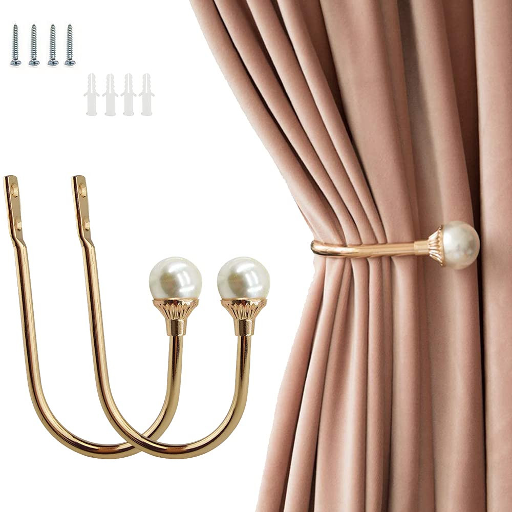 Coolnice 2 Pack Curtain Holdbacks Wall Mounted Curtain Tiebacks Hooks Plastic Pearl U Shape Curta... | Amazon (US)
