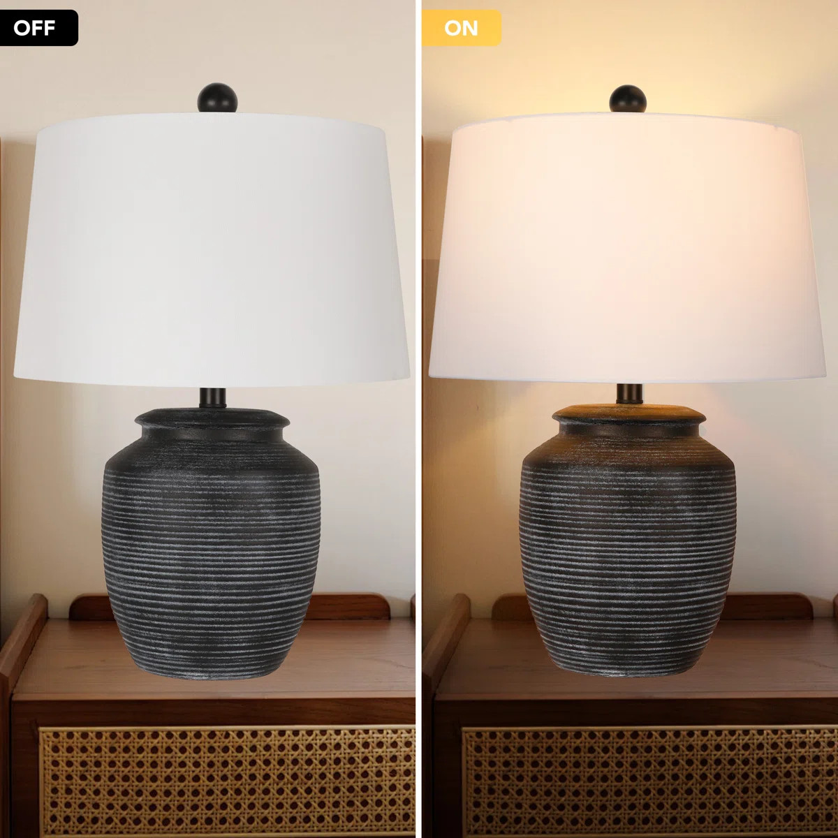 24.5" Rustic Ceramic Pot Table Lamp for Bedroom Living Room Dining Home Office Entryway, Black | Wayfair North America