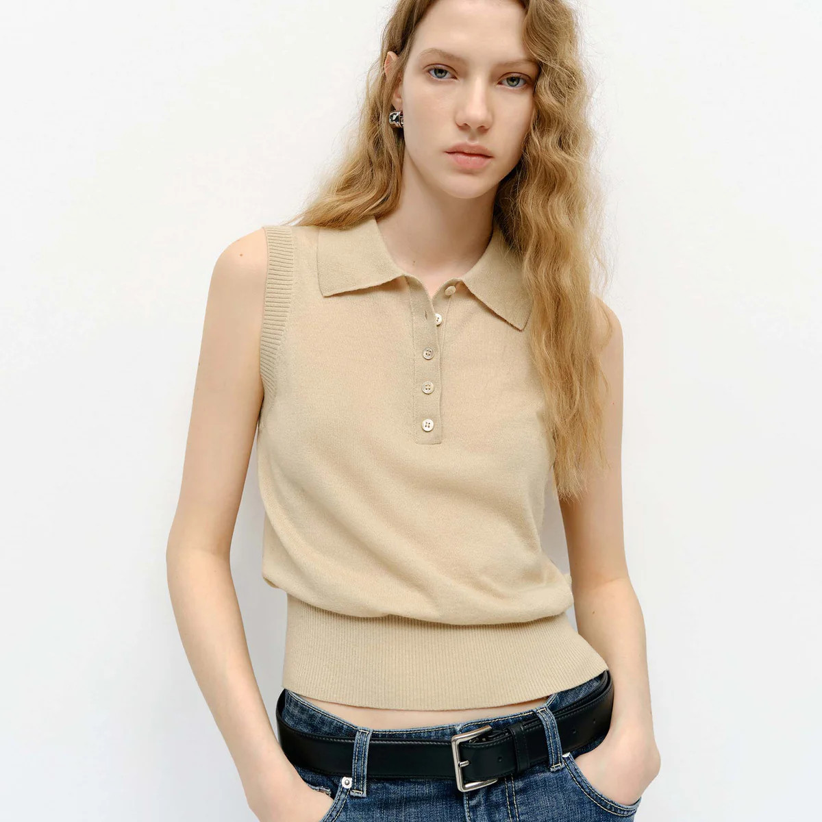 MO&Co. Women's Lapel Collar Wool Knit Vest | MO&Co.
