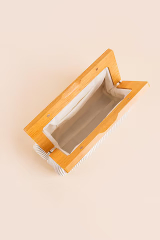 Wendy Pleated Wood Frame Clutch | Francesca's