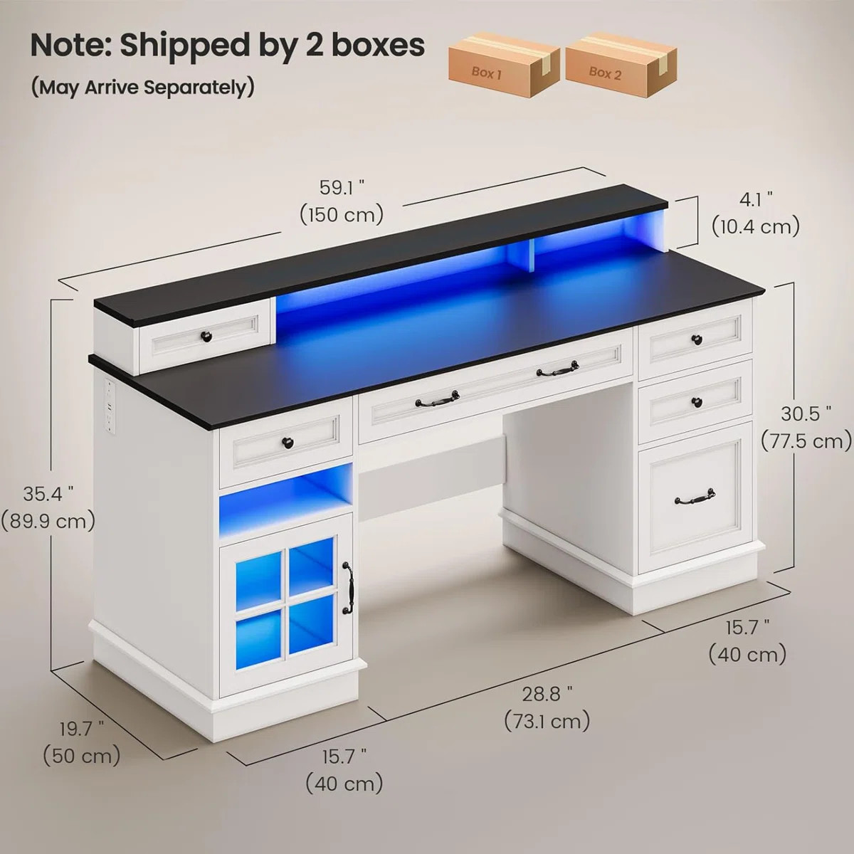 59" Computer Desk With 5 Drawers And Charging Station, Farmhouse Office Desk For Home Office | Wayfair North America