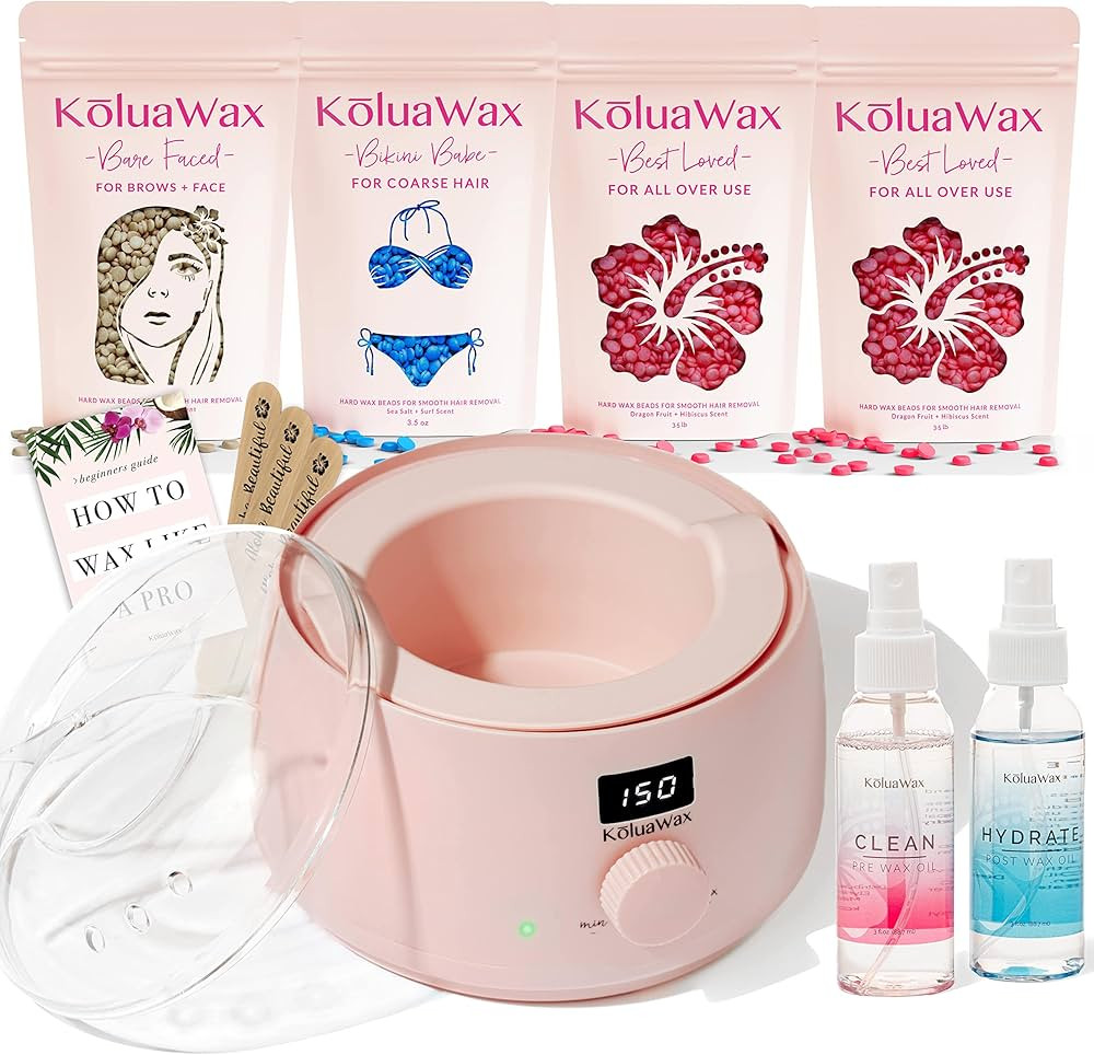 KoluaWax Premium Waxing Kit | For Brows, Bikini, Legs, & More | Digital Warmer + 4-Pack Hard Wax ... | Amazon (US)