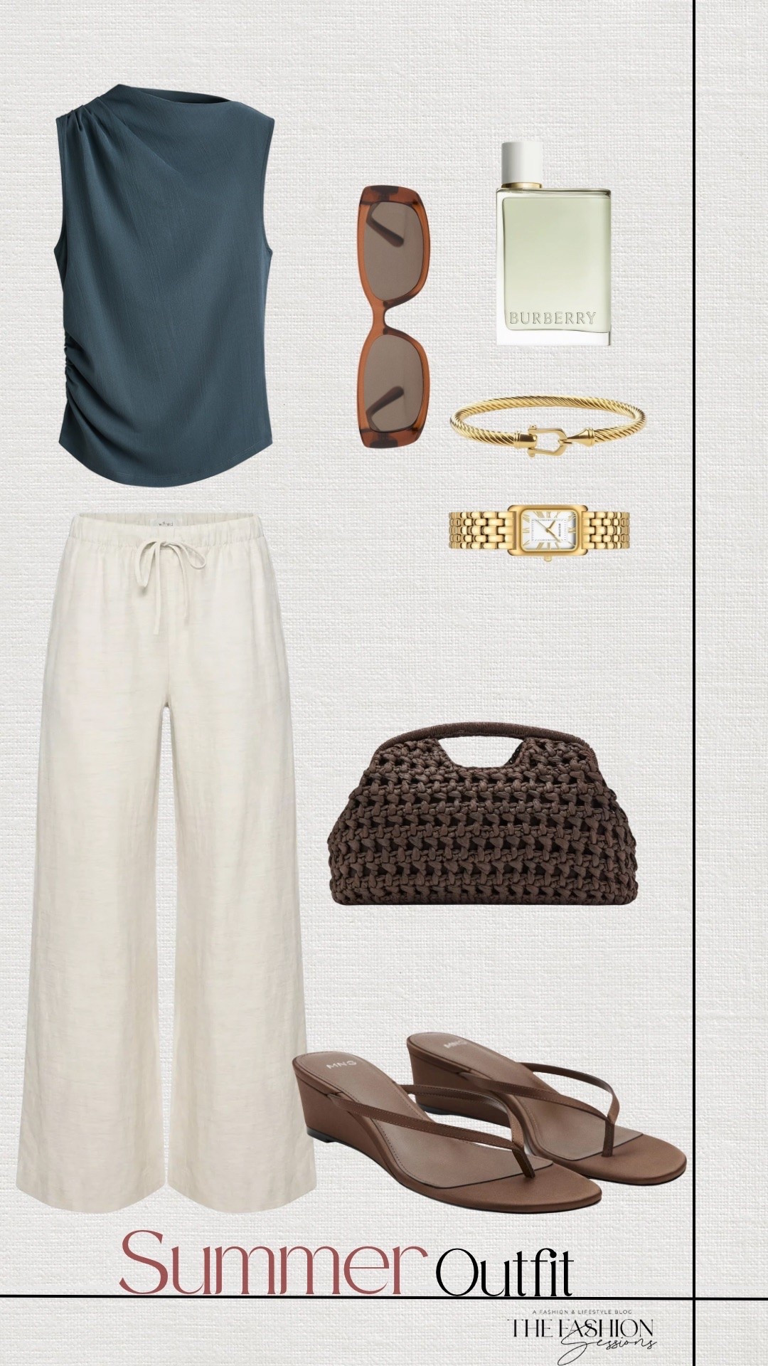 Summer Outfit | Asymmetrical Top | Linen Pants | Woven Bag | Wedge Sandals |

#LTKootd #LTKSeasonal