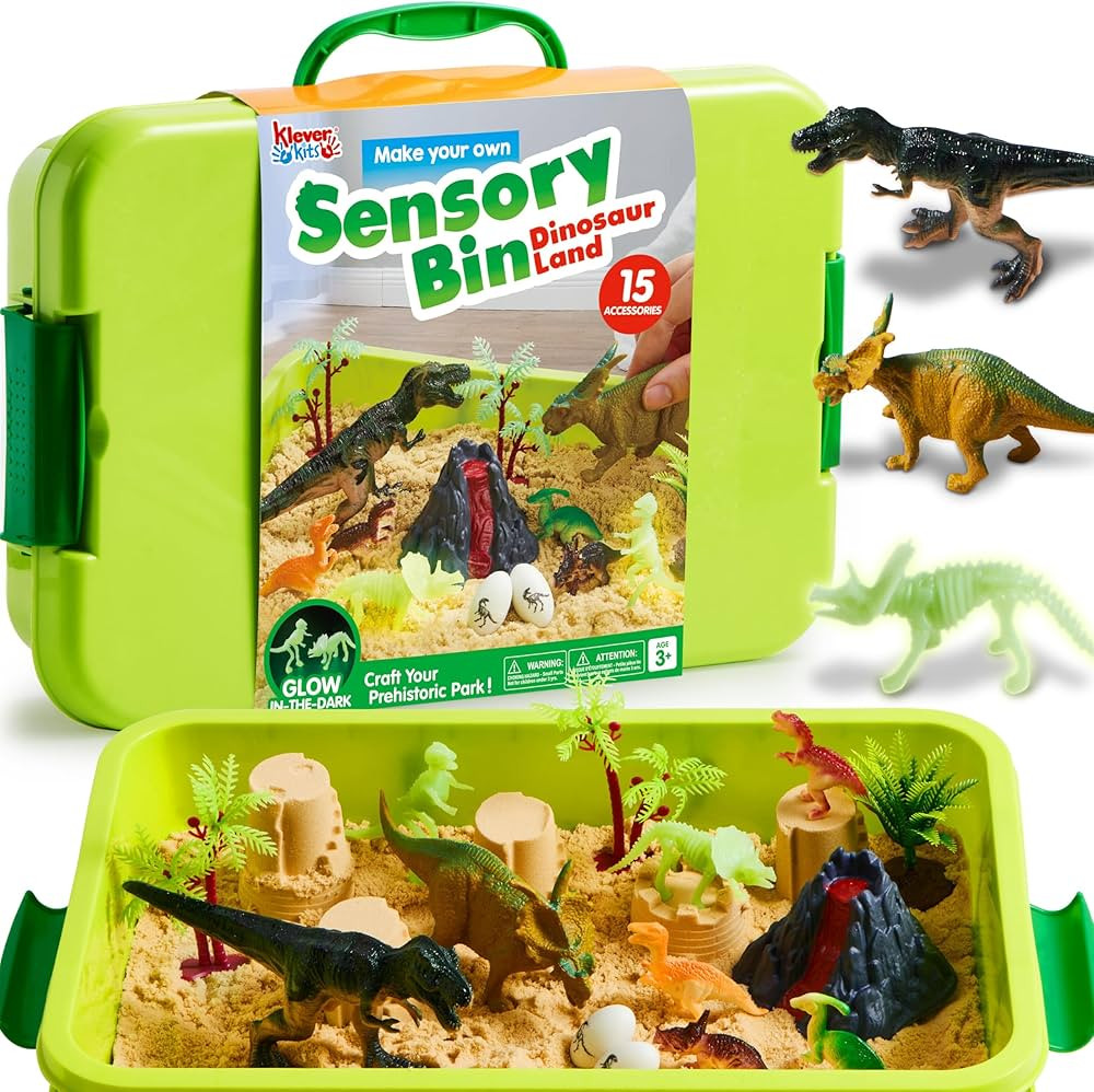 Klever Kits Dinosaurs Sensory Bin Toys for Toddlers with Glow in The Dark Dinosaurs, Sandbox with... | Amazon (US)