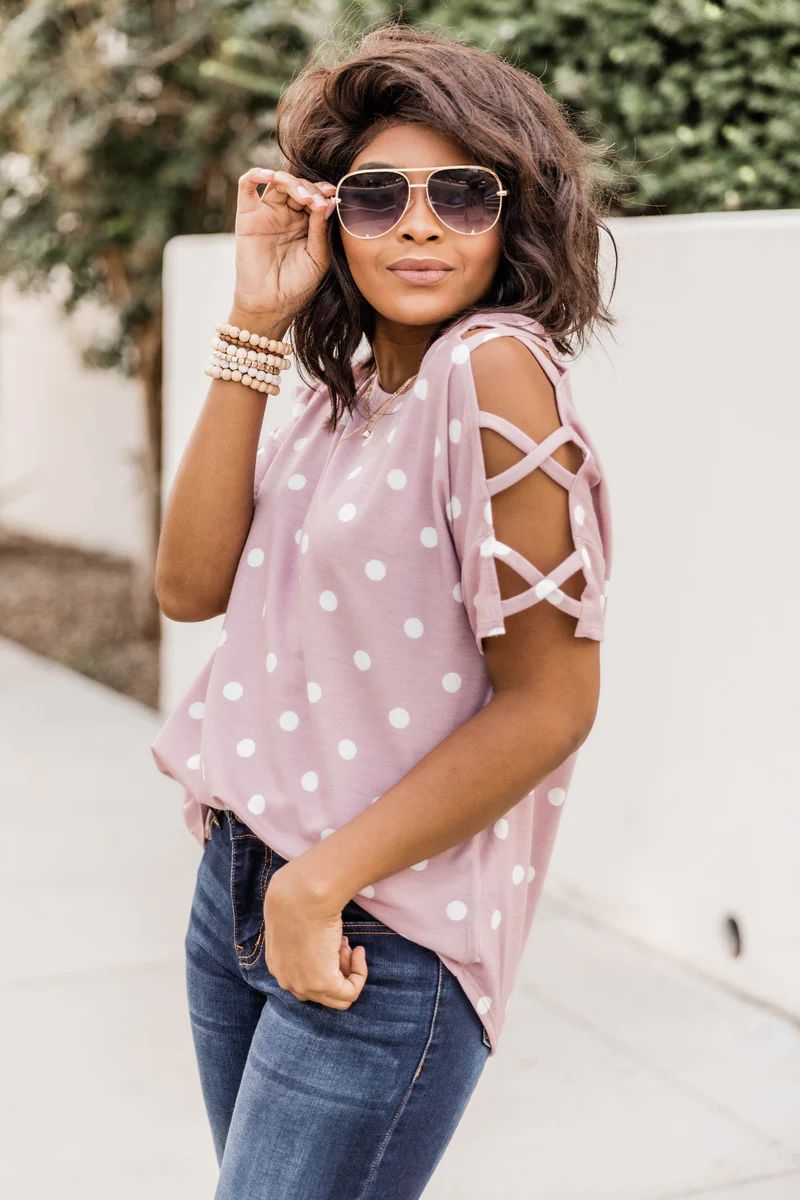 Today Is Fabulous Mauve Polka Dot Blouse | The Pink Lily Boutique