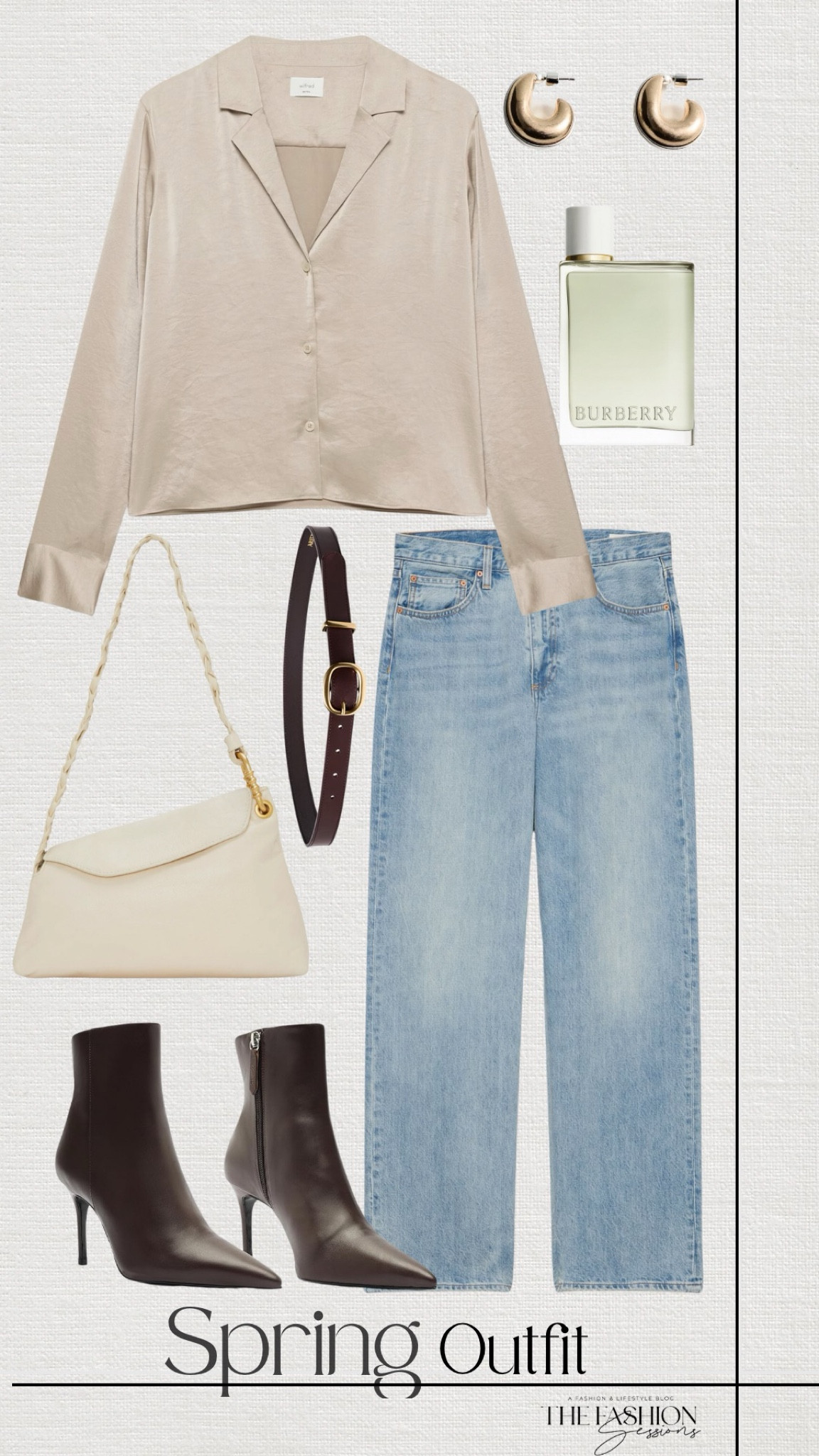 Spring Outfit | Satin Shirt | Denim Jeans | Brown Ankle Boots | Burberry Perfume | 

#LTKSeasonal #LTKStyleTip #LTKShoeCrush