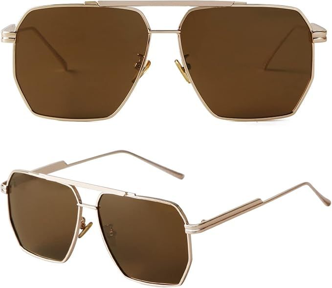 ADE WU Retro Oversized Aviator Sunglasses Vintage Polarized Gold Double Bridge Sun Glasses | Amazon (US)