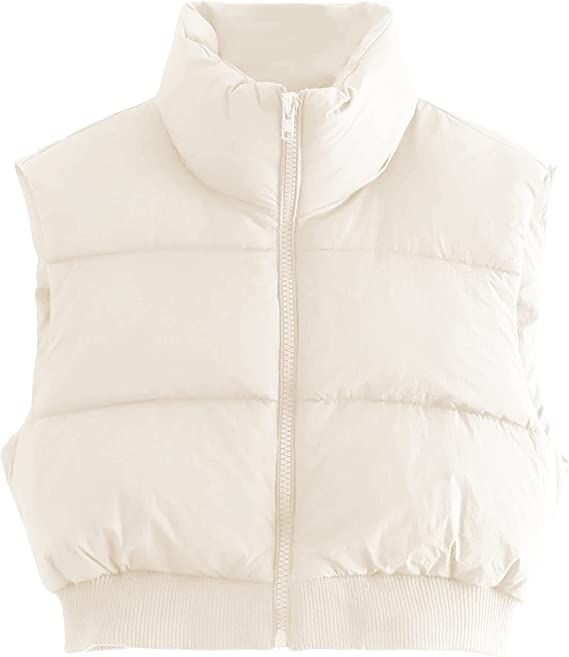 Dqbeng Women's Trendy Cropped Puffer Vest Full Zip Sleeveless Padded Vest Gilet | Amazon (US)