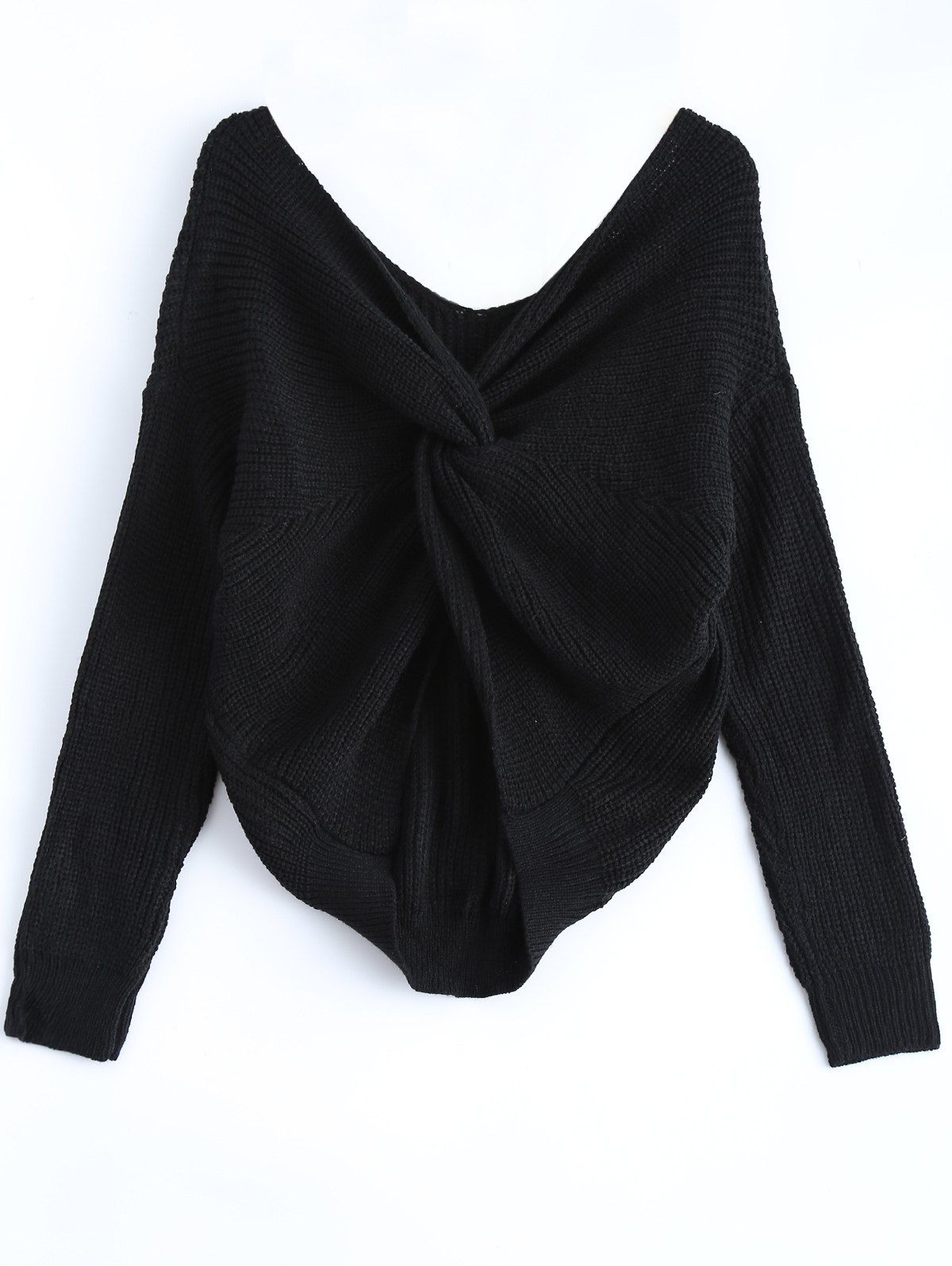V Neck Knotted Back Chunky Jumper Sweater | Rosegal US