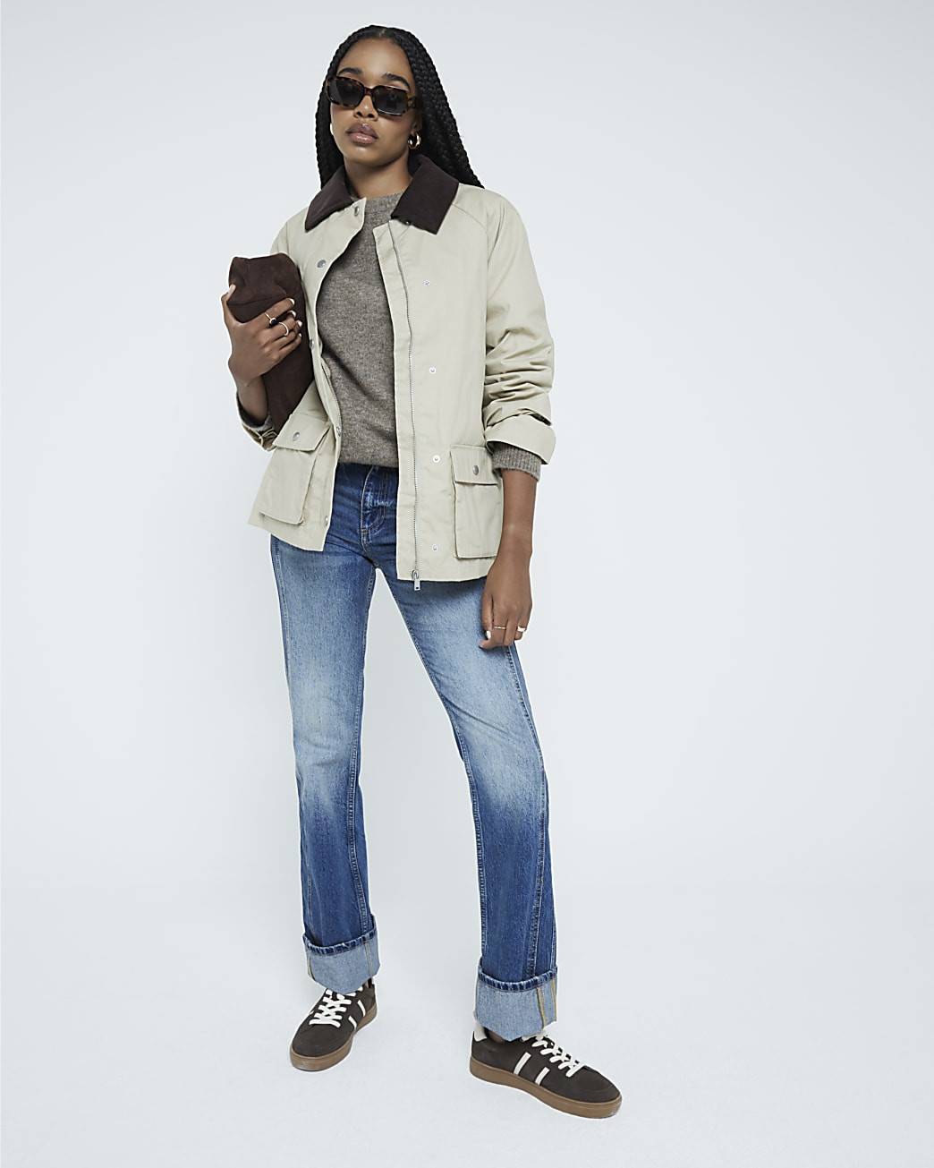 Cream Long Line Barn Jacket | River Island (UK & IE)