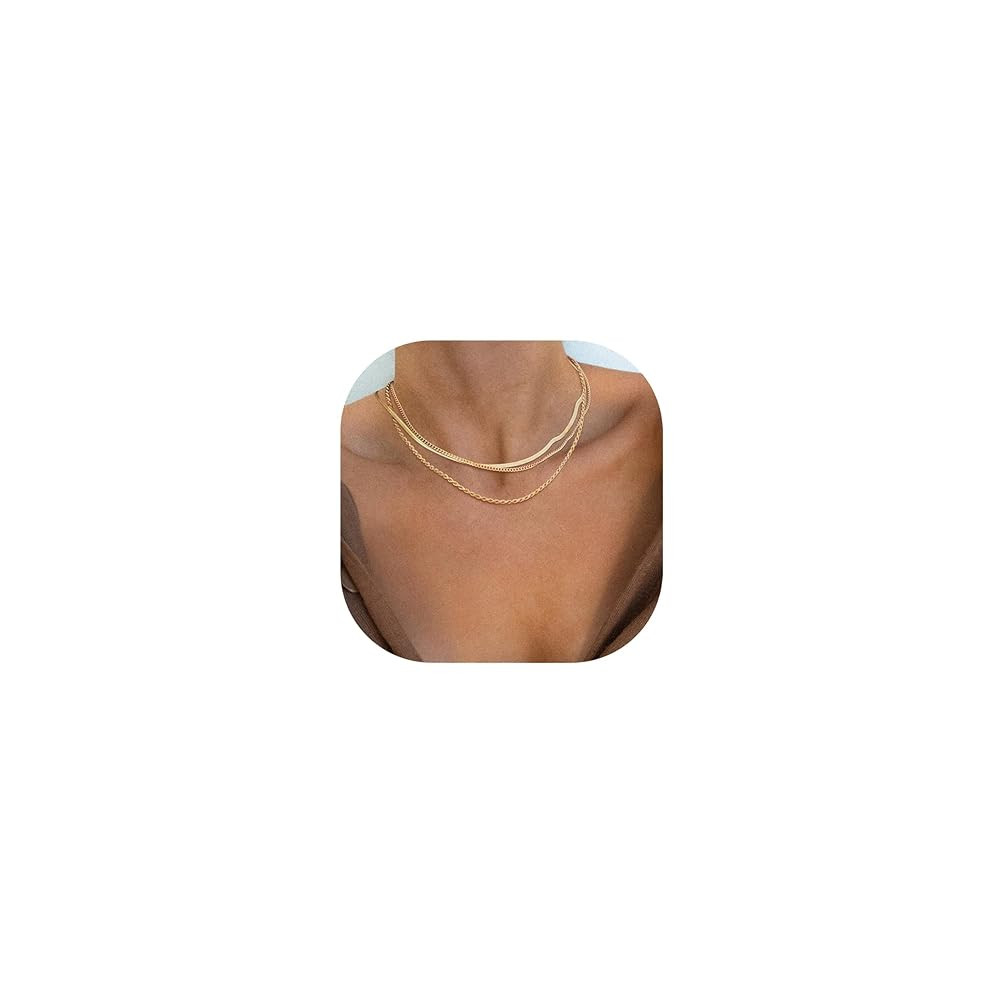 Herringbone Necklace for Women,Dainty Gold Necklace,14k Gold Plated Snake,Gold Chain Choker Neckl... | Amazon (US)