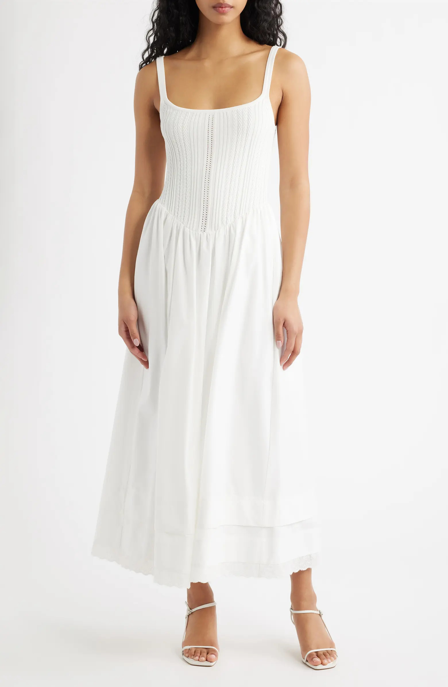 MOON RIVER Pointelle Bodice Mixed Media Dress | Nordstrom | Nordstrom