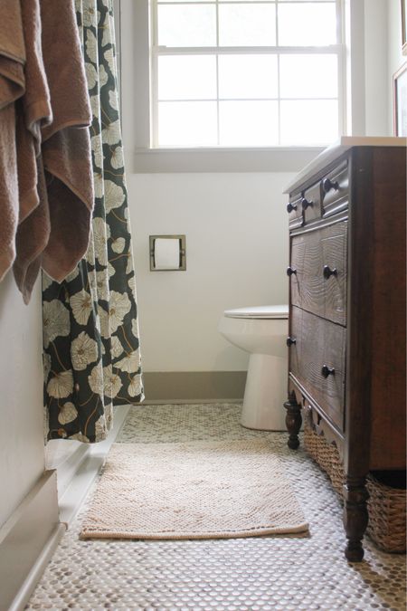 This floral green shower curtain is maybe my favourite thing about this room 😍 
Shower curtain | vintage bathroom | schoolhouse 

#LTKhome #LTKfindsunder100