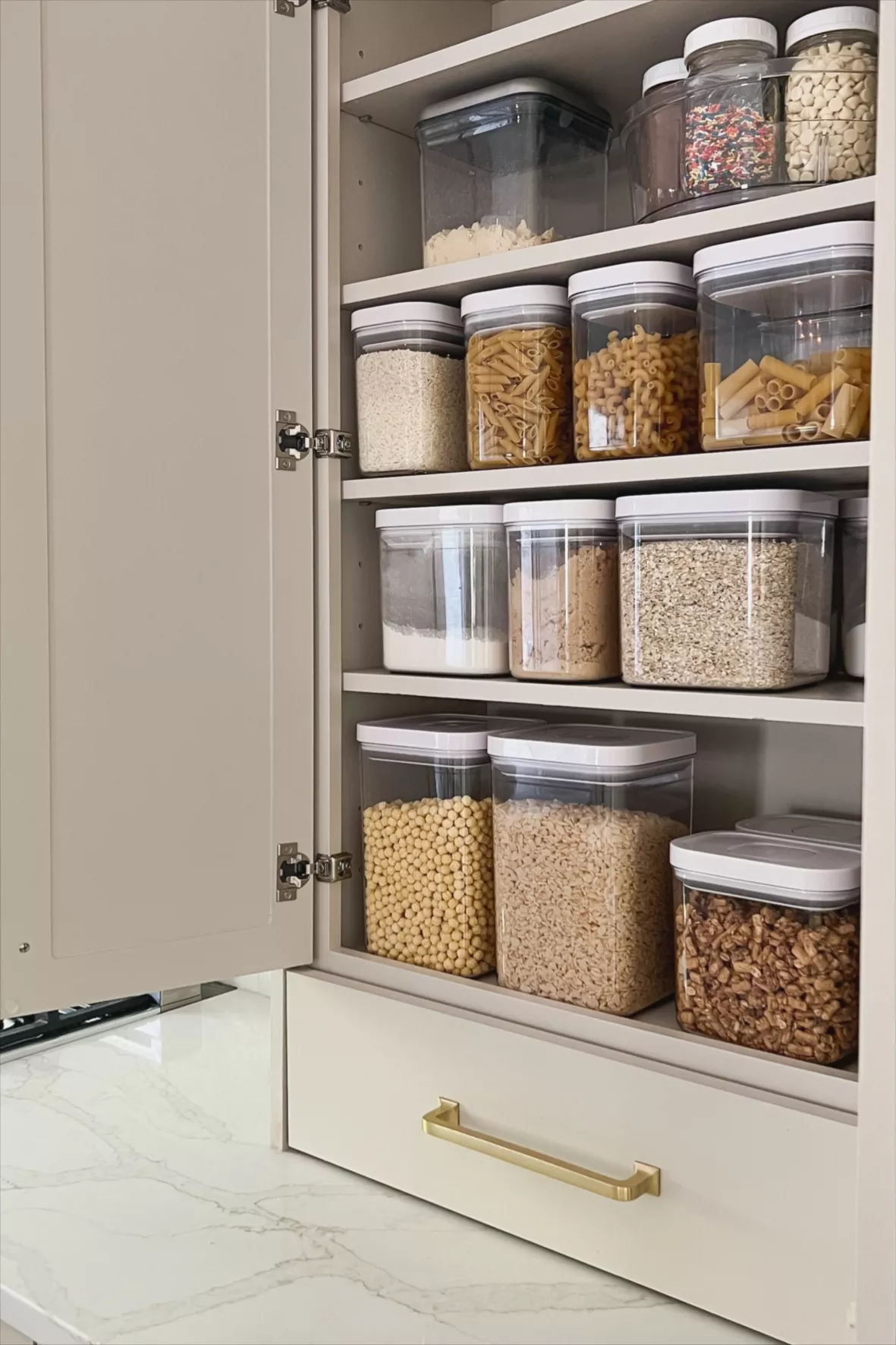 Kitchen cabinet with OXO Containers