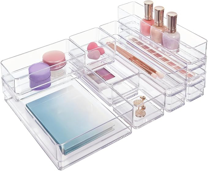 STORi SimpleSort 10-Piece Stackable Clear Drawer Organizer Set | Multi-size Trays | Makeup Vanity... | Amazon (US)