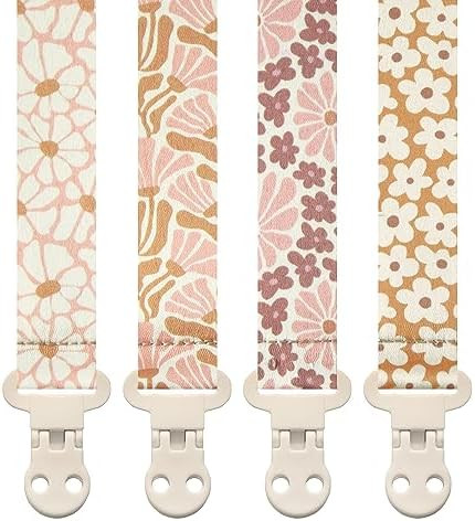 Stadela Baby Pacifier Clip Holder - Girl 4 Pack Gift Set – Boho Modern Pink and Beige Flowers F... | Amazon (US)