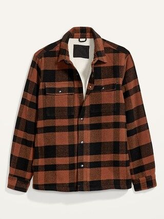 Cozy Sherpa-Lined Plaid Wool-Blend Shirt Jacket for Men | Old Navy (US)