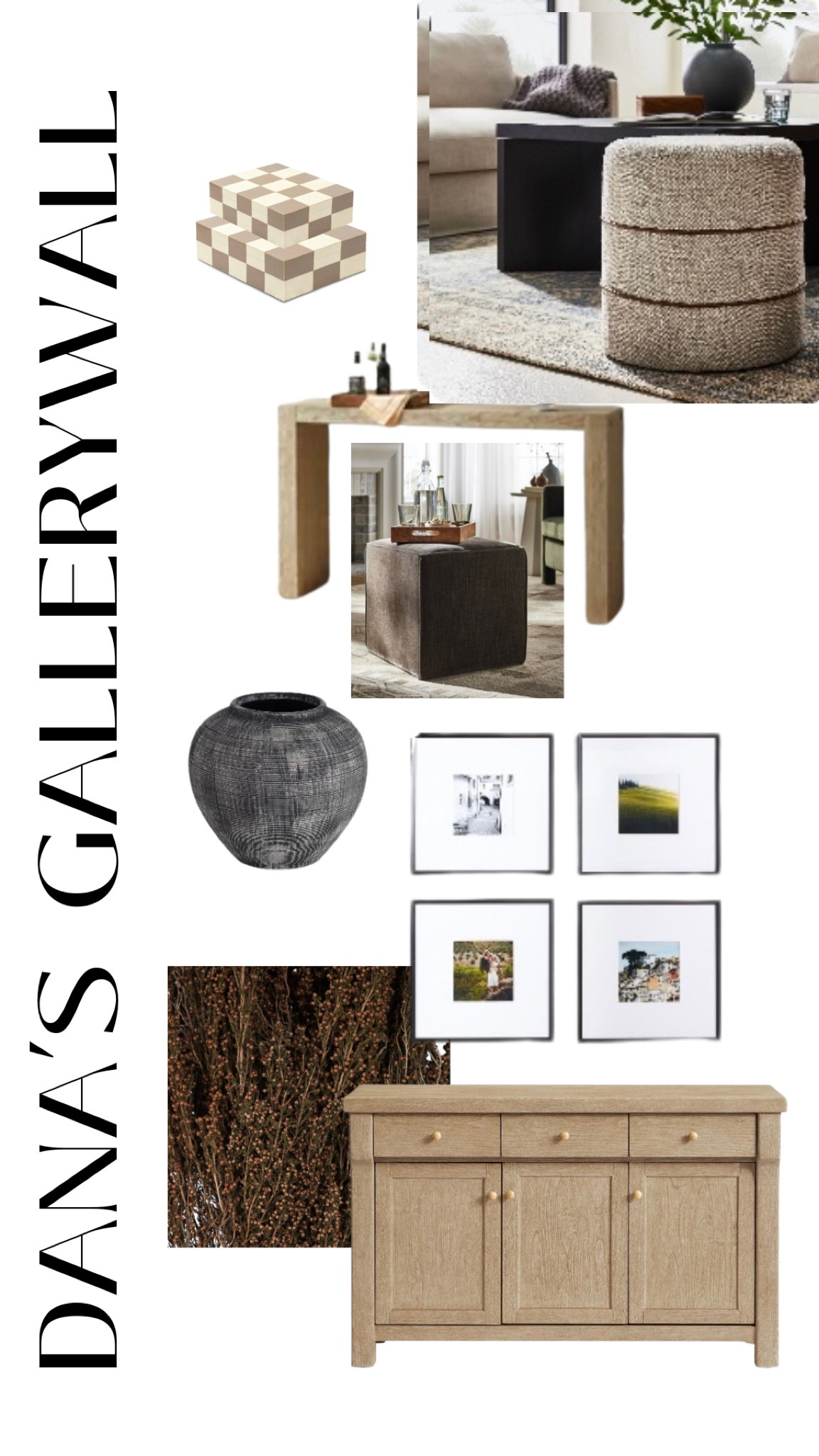 Designing Dana’s gallery wall 

Picture frames 
Console table 
Sideboard 
Ottomans 

#LTKfindsunder100 #LTKfindsunder50 #LTKhome