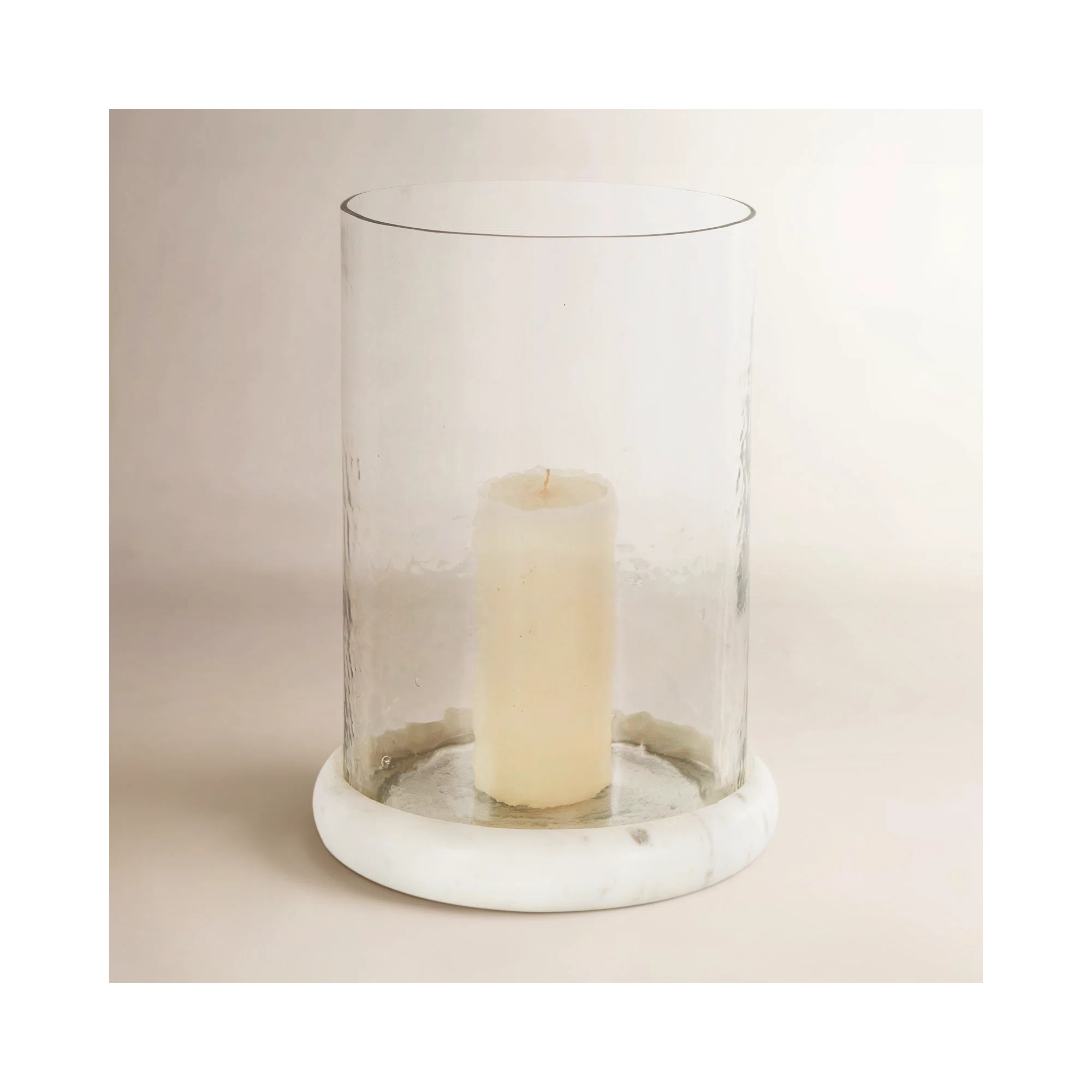 Cole And Grey Glass Pillar Candle Holder With White Marble Base | Joss & Main