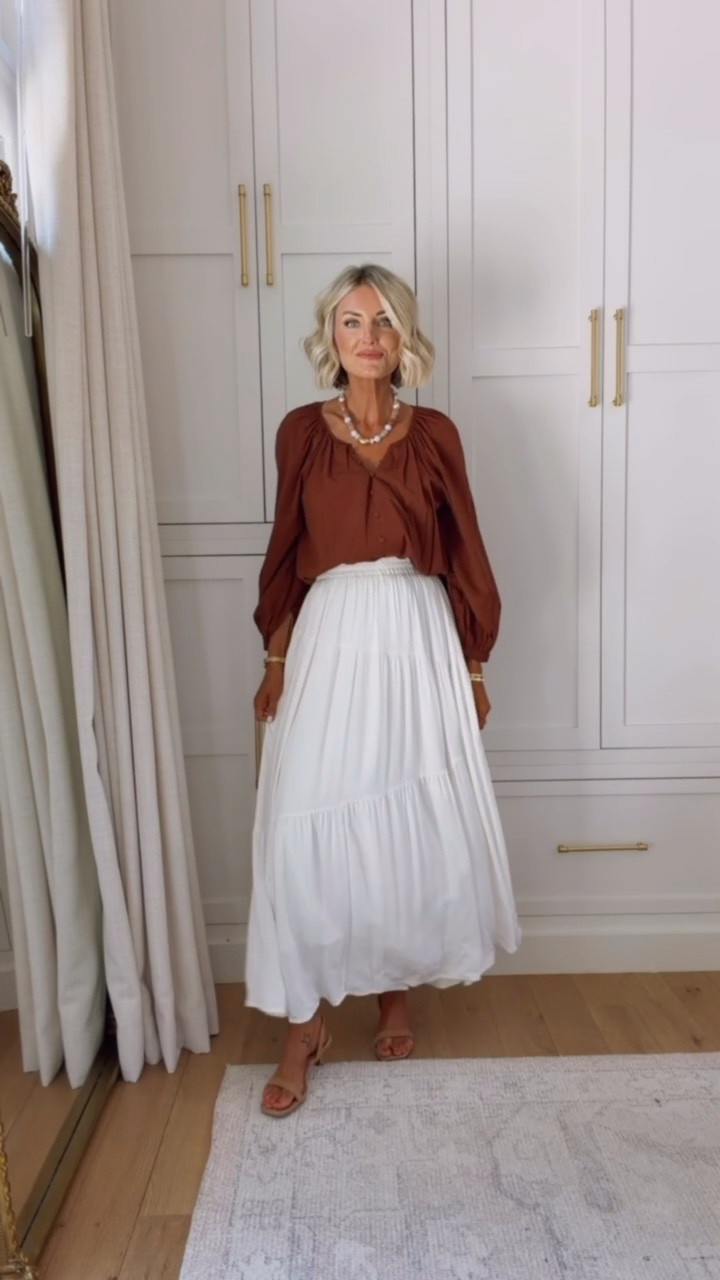 A white midi skirt is a piece you can wear year round! Love this affordable one from Amazon. So good for work as well! Wearing  S in both

Loverly grey, Amazon fashion, white midi skirt outfit, brown blouse, affordable style finds, transitional fall fashion

#LTKWorkwear #LTKSeasonal