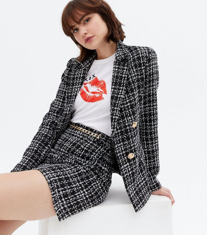 Black Check Bouclé Double Breasted Blazer
						
						Add to Saved Items
						Remove from Save... | New Look (UK)